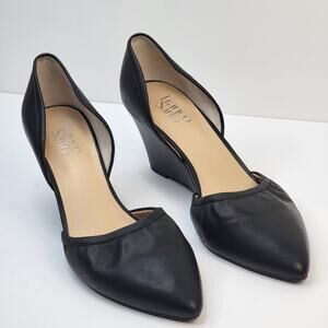 Boho Chic Black Leather Pumps 2" Wedge Heel Size 10M Career Work Dress Shoes